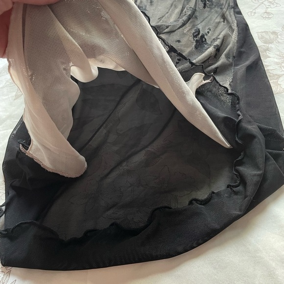 Y2K Sheer Black Mesh Overlay Mini Dress Small Slinky Whimsigoth Vamp Witchy Goth - Picture 3 of 9